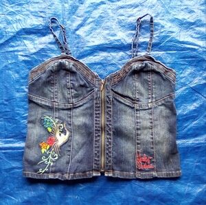 Harley Davidson Embroidered Denim Corset Top